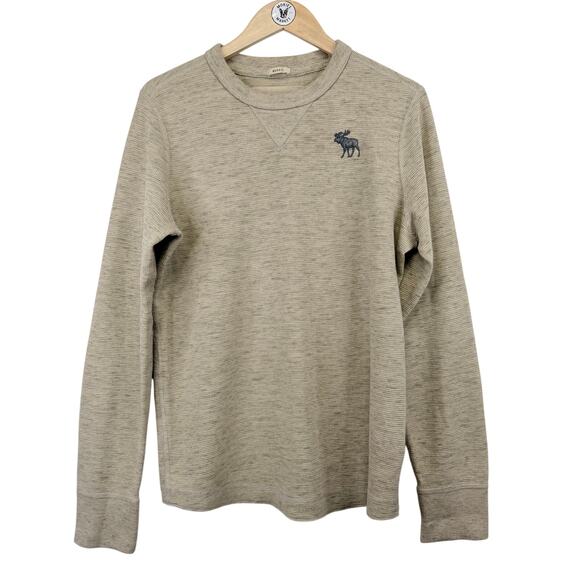 Abercrombie & Fitch Waffle Knit Thermal Long Sleeve Shirt Mens L Crewneck Moose - Picture 2 of 7